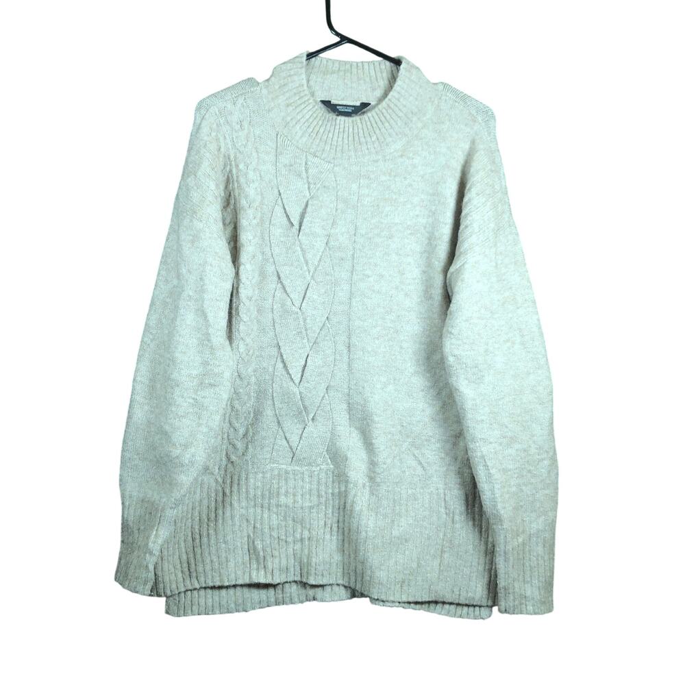 Vera Wang Womens Sweater Brown Cable Knit Mock Neck Pullover Soft Stretch M